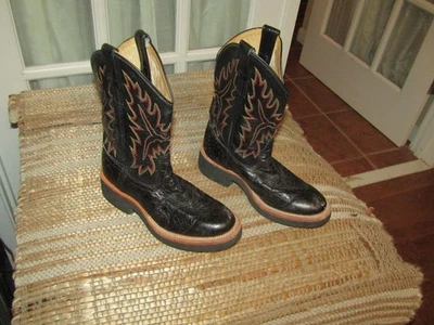 Old West Kids Black Ostrich Print Leather Western Boots CR10010C size 1.5 - Image 1 of 4