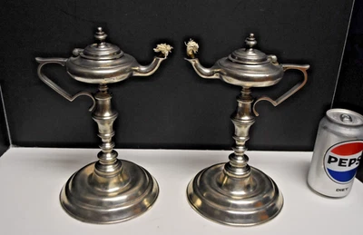 2 lámparas de cámara de peltre tipo aceite de ballena Arte Itálica de Marinoni Italia aceite/inscent Foto 1 de 4