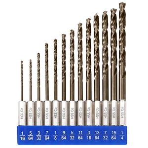 Sechskantschaft Kobalt Bohrer Bit Set für Metall und gehärteten Stahl, 13-teilig 1/16"-1/4" M3 - Bild 1 von 9