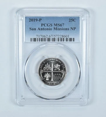 2019-P Washington Quarter ATB San Antonio Missions MS67 PCGS *0651 - Image 1 of 4