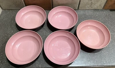 Tupperware Bowls Dusty Rose Cereal Salad USA MADE Plastic Set 5 #155 - Image 1 of 4