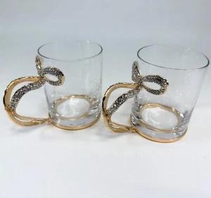 Gold & Strass Schleife Griff Glas Becher Kaffee Tee Tasse Bling Glam 2er Set - Bild 1 von 6