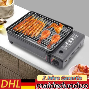 BBQ Grill Tragbarer Campingkocher Outdoor Camping Gas Grillplatte mit Grillnetz - Bild 1 von 19