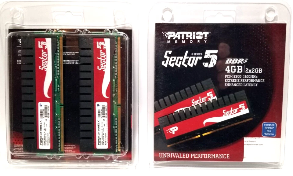 Patriot Sector5 4GB (2x2GB) DIMM PC3-12800 1600MHz DDR3 RAM (PGV34G1600ELK) *NEW - Image 1 of 1