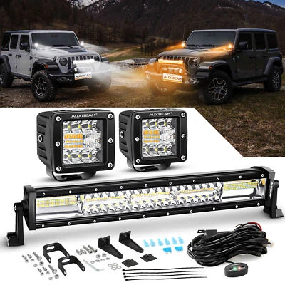 AUXBEAM 22" + 3" LED Work Lights Bar 6 Modes Amber White For Jeep ATV SUV Truck - Image 1 of 4