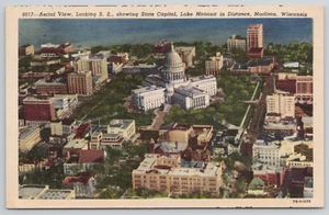 Postkarte Madison Wisconsin Blick SE Capitol Lake Monona Luftaufnahme  - Bild 1 von 2