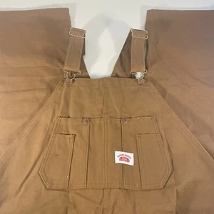 Round House Overall Bibs Men 46x30 Tan Double Knee Duck Canvas Work Chore FLAW - Picture 1 of 13