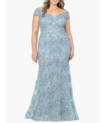 Vestido Soutache XSCAPE Talla Grande 22W Salvia Hombro Descubierto Nuevo con Etiquetas $309 Foto 1 de 4