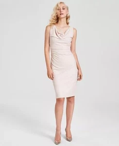 KENSIE Sheath Dress Cowl-neck Stretch Lined Champagne Gathered Run Small Women 6 - Picture 1 of 13