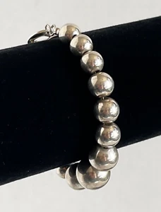 Vintage Signed Sterling Silver Graduated Bead Chain Bracelet 7 1/4" Length - Picture 1 of 5