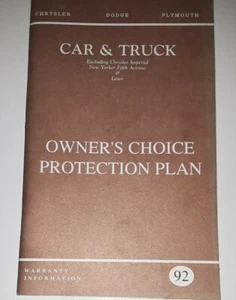 1992 Chrysler Dodge Plymouth Warranty Info Owners Manual Supplement - Foto 1 di 2