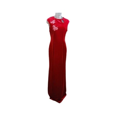 VTG Papell Boutique Evening Velvet Red Maxi-dress Size 14 Fitted Silhouette - Image 1 of 4