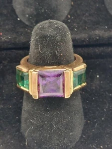 Vintage Ross Simons Gold Over 925 Sterling Purple & Green Gemstone Size 5 - Picture 1 of 12