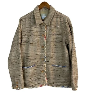 The Territory Ahead Jacket Women Medium Neutral Tan 100% Silk Textured Button Up - Picture 1 of 9