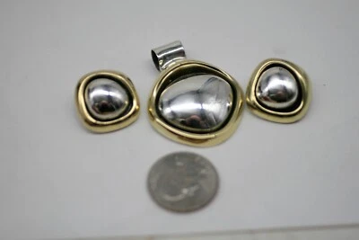 925 STERLING AND BRASS CLIP ON EARRINGS PENDANT A22 - Image 1 of 4