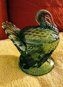 l.e. Smith Avocado Glas Truthahn Deckel Bonboniere 7 1/2" Vintage MCM - Bild 1 von 7