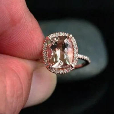 Anillo de compromiso cojín morganita oro rosa 14k morganita 10x8mm y diamantes Foto 1 de 2