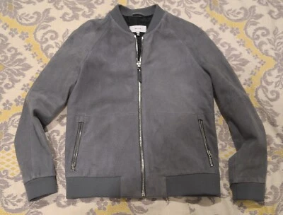 LN! Reiss gray lined suede leather bomber biker jacket Men's S P SMALL - Image 1 of 3