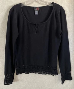 STUDIO Y PULLOVER SWEATER- SIZE L- BLACK- CROCHET/KNIT HEM AND CUFFS - Picture 1 of 7