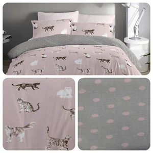 Fusion CATS Blush Pink Duvet Set Reversible Polka Dot Grey Animal Quilt Cover - Picture 1 of 4
