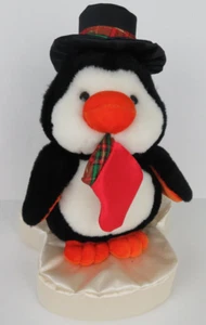 Vintage Christmas PENGUIN Plush Stuffed -Sitting on Plush Ice/Snow RARE Adorable - Picture 1 of 9