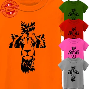 Jesus Cross Religious Kid's T-Shirt Lion Faith USA Sracastic New Birthday Tee - Picture 1 of 13