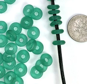 Large Hole Donut Beads, 8mm  Emerald Green w/Matte Finish, 20 Pieces, w30 - Picture 1 of 3