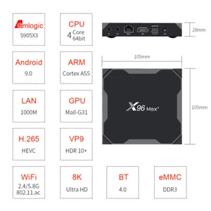 10 sztuk/partia dhl gratis X96MAX Plus Android 9.0 TV BOX Amlogic S905X3 4G 32G 64G - Zdjęcie 1 z 5