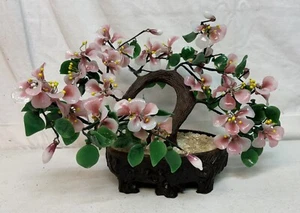 Vintage CHINESISCHE Glas KIRSCHBLÜTE Bonsai BAUM rosa Blüten LESEN - Bild 1 von 15