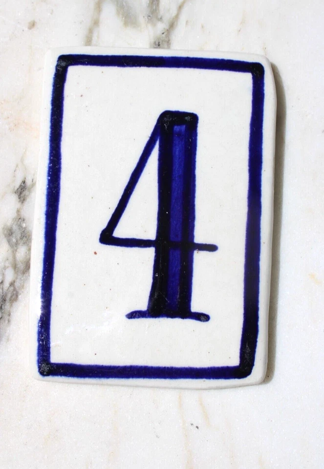 DIRECCIÓN CASA AZULEJO NÚMERO 4 AZUL COBALTO BLANCO PORCELANA-#4A Foto 1 de 4