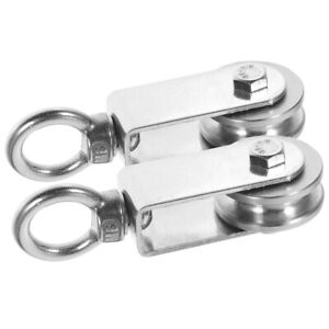  2 Pcs Track Wheel Stainless Steel Lifting Swivel Hook Traction Trolley Pulley
