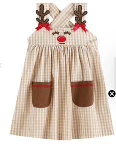 Fawn Brown Gingham Reindeer Pocket Jumper Dress - Picture 1 of 5