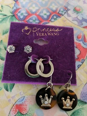 Princesa Vera Wang Imitación Cristal Aro Corona Imitación Tortuga Juego de 3 Pendientes Foto 1 de 4