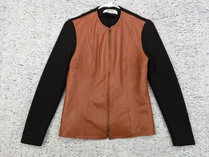 Vintage Chetta B Leather Jacket Womens 8 Merino Wool Full Zip Moto Biker Brown - Picture 1 of 12