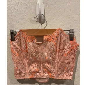 VICTORIA'S SECRET Naranja Rosa Floral Encaje Cruz Tinte Bustier Talla S - Imagen 1 de 4