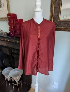 Soft Surroundings Damen XL Sandrine Knopfleiste Samt Akzent Bluse Burnt Red - Bild 1 von 10