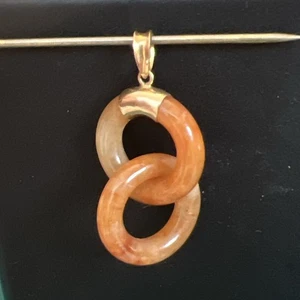 14k Gelbgold rot orange Jade ineinandergreifende Unendlichkeit Kreis Anhänger - Bild 1 von 11