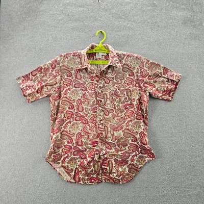 VINTAGE Arrow Men Button Up Shirt 15.5 Red 50s Paisley Cum Laude READ - Image 1 of 4