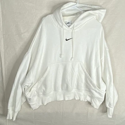 Sudadera con capucha Nike Phoenix polar de gran tamaño suéter Swoosh central para mujer grande blanca Foto 1 de 4