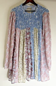 Free People Sz Me MerrieMix Tunic Patchwork Sheer Smock Boho Oversized Top - Picture 1 of 10