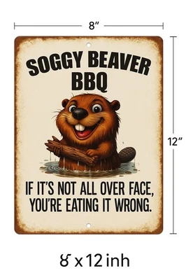 Letrero de hojalata rústico Soggy Beaver divertido mancave bar decoración vintage garaje arte de pared Foto 1 de 4