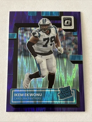 2022 Donruss Optic Ikem Ekwonu Rated Rookie RC Purple Shock Prizm #253 Panthers - Image 1 of 2