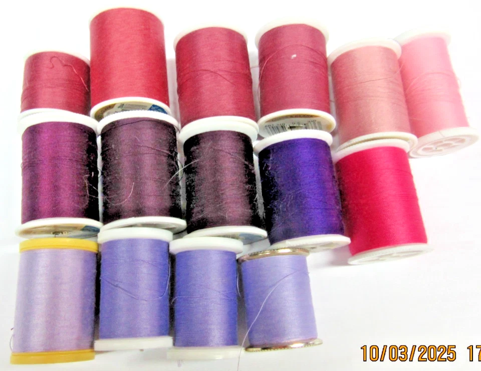 coats and clark thread 15 spools lot, rose, pink, purple & lavendar - Image 1 of 1