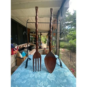Vintage riesige Holz Gabel & Löffel Wanddekor 40 Zoll lang Tiki Totem Griffe EUC - Bild 1 von 16