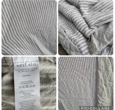 West Elm 100% Linen Duvet Cover – Full/Queen – Gray & White Stripe - Image 1 of 4