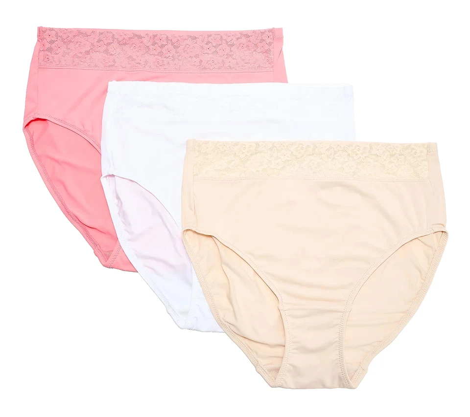 Breezies~Juego de 3~Calzoncillo de corte alto suave de encaje~Medio~Coral~A673283 11611 Foto 1 de 1