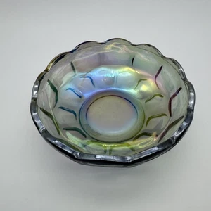 Vintage Federal Glass Smoky Iridescent Carnival Glass Thumbprint 5.5” Bowl - Picture 1 of 13