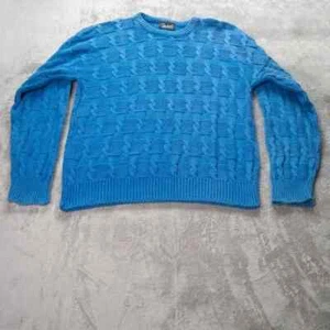 Vintage John Weitz Cable Knit Crewneck Sweater Shirt Mens XL Blue Cotton Top - Picture 1 of 10