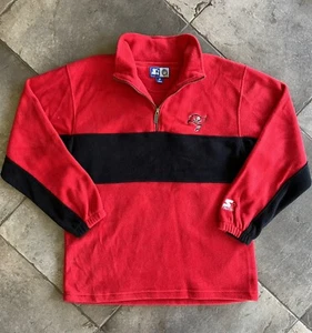 Vintage 90s Starter Tampa Bay Buccaneers Fleece Jacket Red Black Pullover NFL - Picture 1 of 11