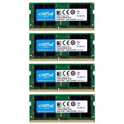 New Crucial 128GB (4X32GB) DDR4 2666MHz PC4-21300 CL19 Laptop SODIMM Memory Ram - Image 1 of 4
